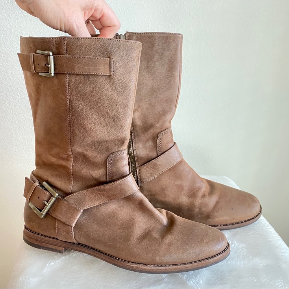 Cole Haan Leora Moto Boots Brown Sz 10